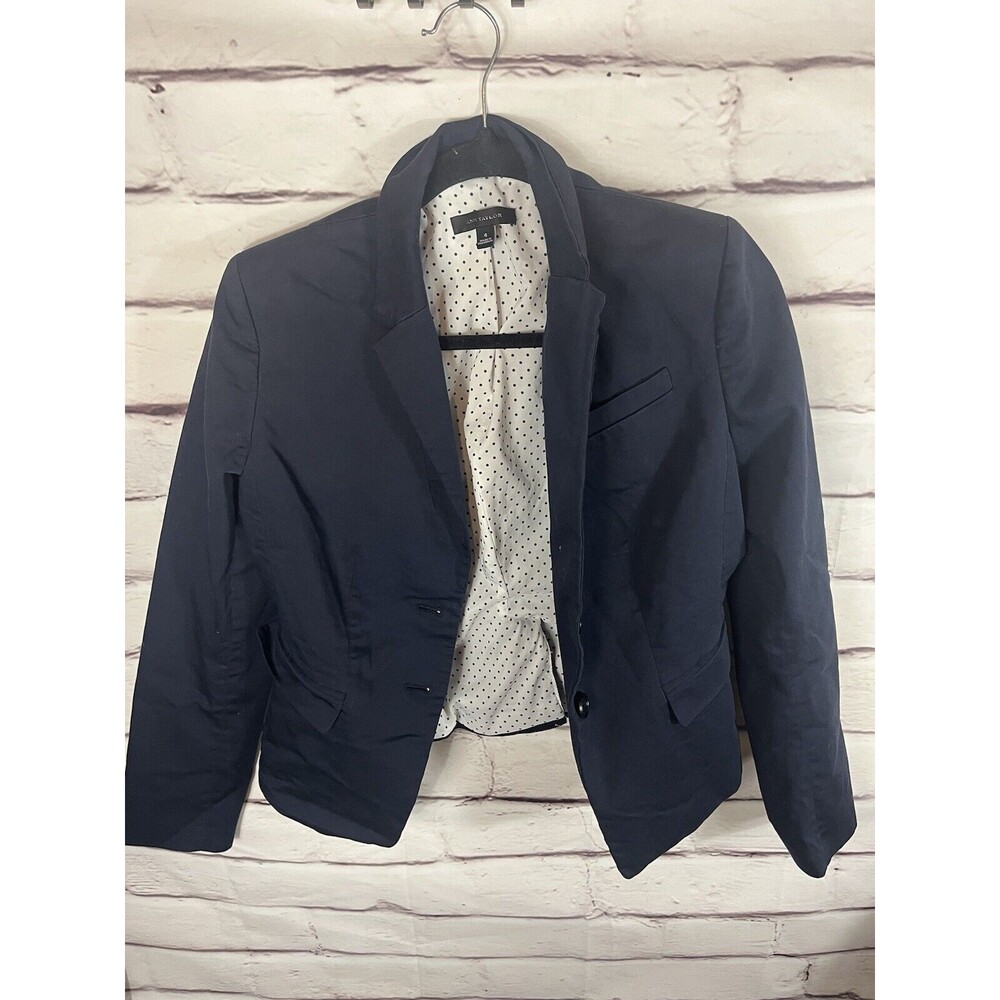 Ann Taylor Women's Size 4 Blue Long Sleeve Blazer With Pocket's